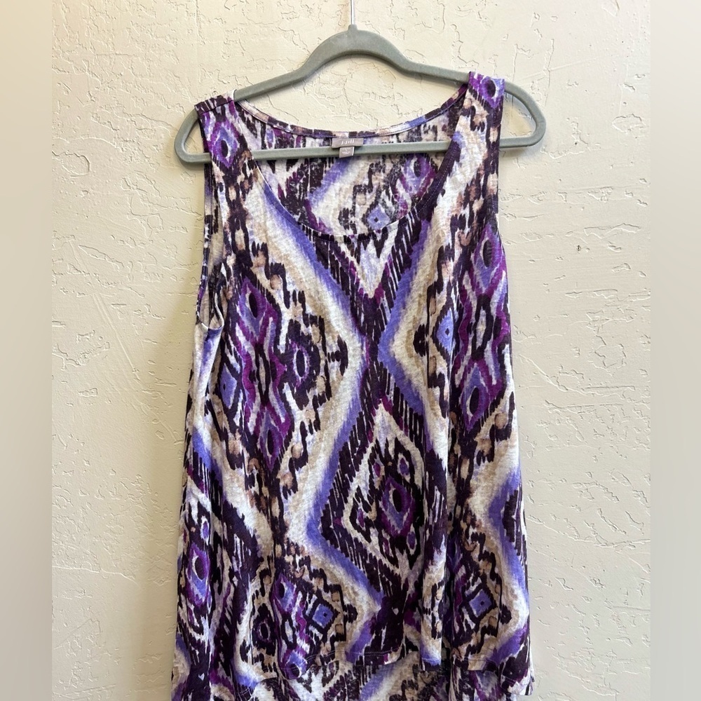 J. Jill 100% Linen Abstract Tank Top LG Purple Coastal Beach Summer Casual - Picture 1 of 5